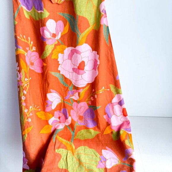 Caroline Constas Halter Dress Orange Floral Linen Blend Embroidered NWT M - Picture 10 of 10